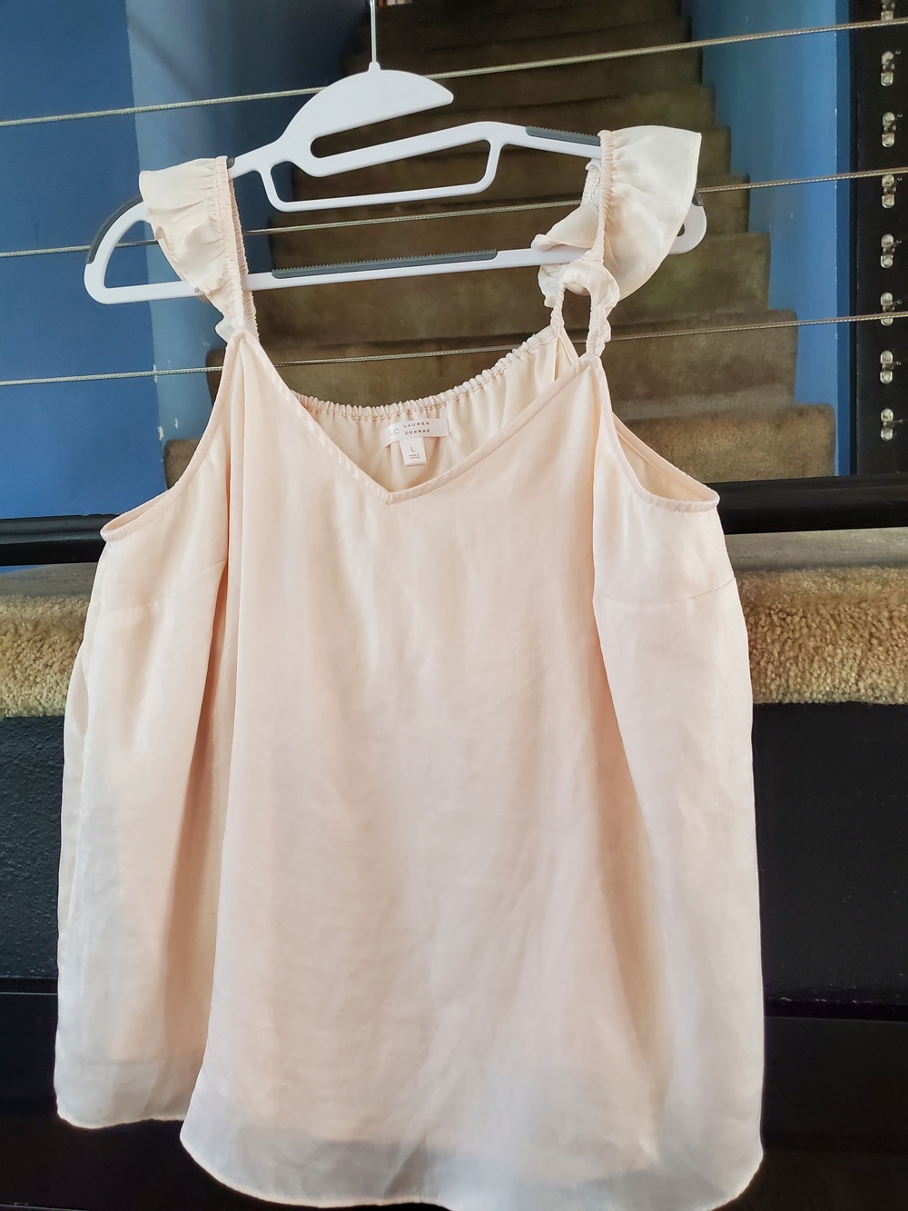 LC Lauren Conrad Light Pink Ruffle Cold-Shoulder Tank